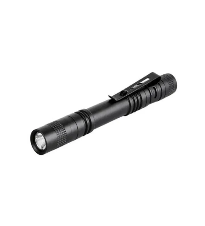 Hela XPE LED -ficklampor Utomhus Pocket Portable Torch Lamp 1 Mode 300lm Pen Ljus Vattentät penna med penna CLIP4001358