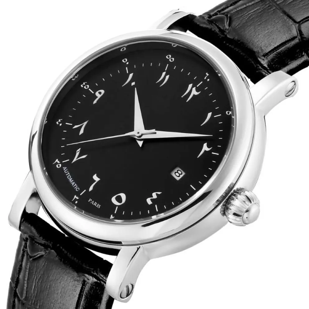 Montre arabe pour hommes, grand boîtier, automatique, à remontage automatique, chiffres arabes, cadran, cadran, mouvement mécanique automatique, 247r