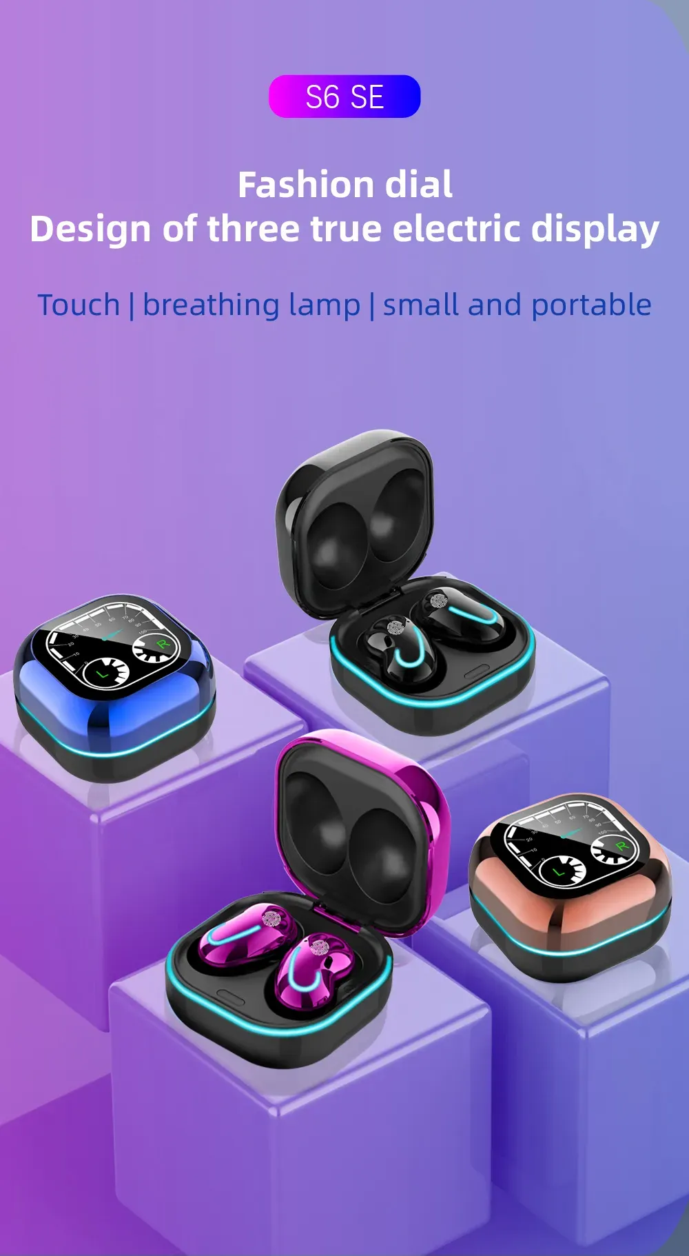 intelligent led digital display power, touch control of tws bluetooth 5.1 earphone, breathing light headset earbuds