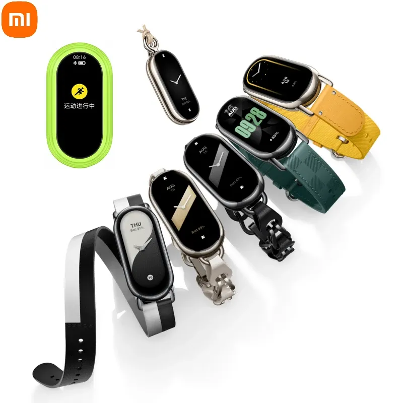 Kontrollera 100% Original Xiaomi Mi Band 8 Rem TPU Woven Leather Chain Wristband Pendant Sport Pod Bytesbara modearmband detaljhandelslåda