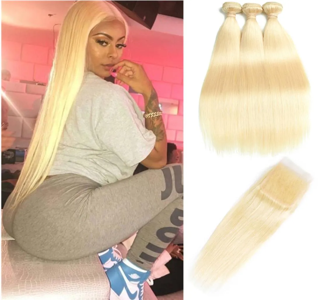 Brazilian Virgin Hair Bundles with Closures 613 Blonde Bundles with Frontal 1030 inch Straight Human Hair 3 Bundles with 44 Top 3648861