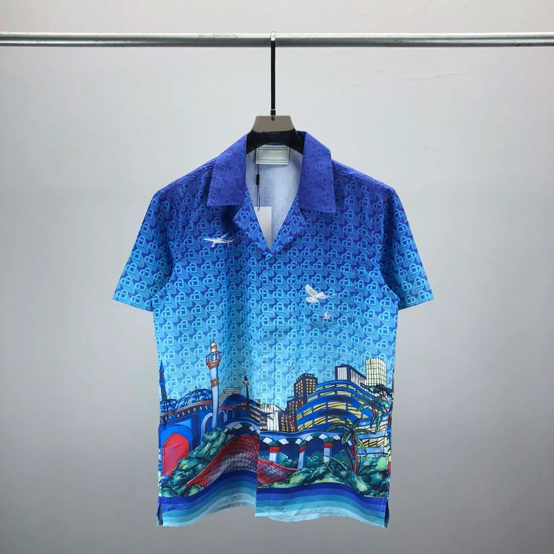 2024 Designer Fashion Hawaiian Letter Interwoven Beach Shirt for Men Designer Silk Bowling Shirt Casual Men's Summer Short Sleeve Size M-3XL #001