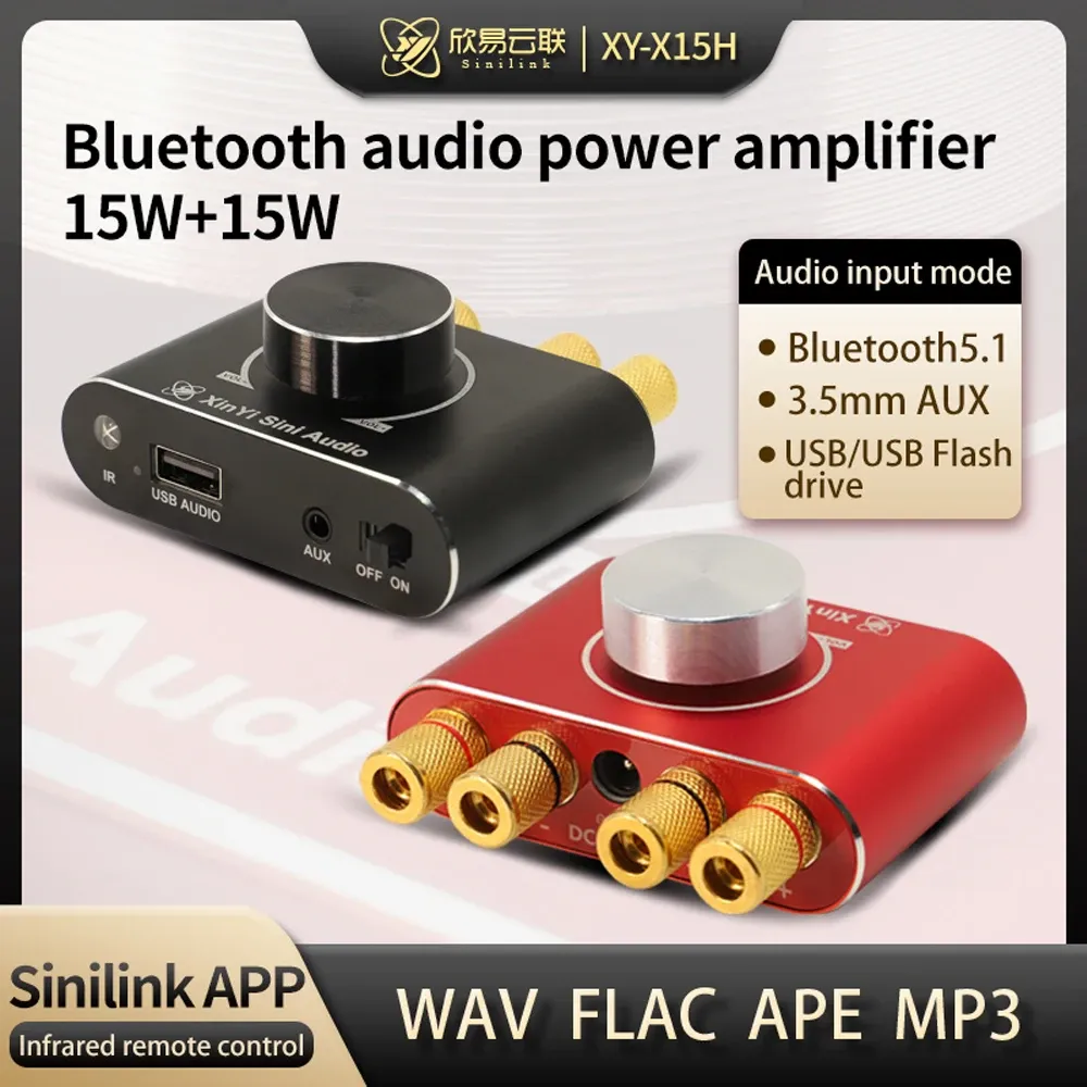 Haut-parleurs 15W + 15W Mini Bluetooth 5.1 haut-parleur amplificateur de puissance Audio numérique classe D 10W ~ 200W HiFi stéréo UDisk musique App AMP