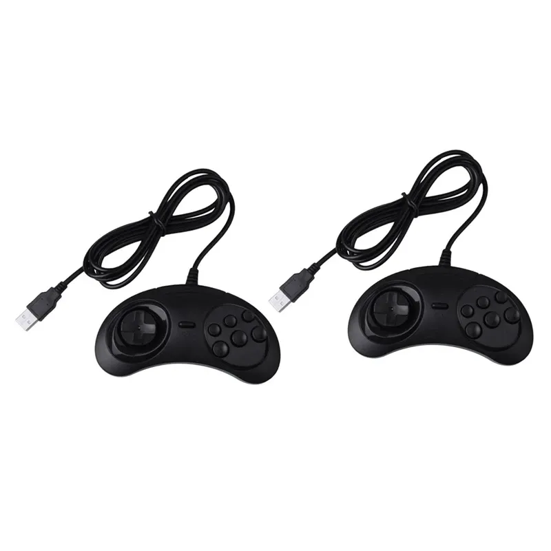 Gamepads 2x Gamepad Wired 6key USB Kontroler gier Joypad dla Sega Genesis / MD PC / 2 Y1301 / MAC Mega Drive Black Plastic