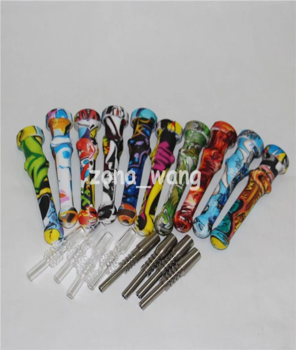 Rökning färg kiselsatser med kvarts titan tips 14mm silikonpaket mini nc dab -verktyg för glasbongs rigs2341551