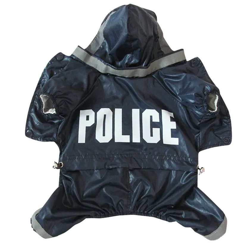 Regenmäntel, Polizei-Muster, wasserdichter Regenmantel für Hunde, Overall mit Kapuze, für Welpen, Hunde-Regenmantel, Outdoor-Kleidung, Jacke für kleine Hunde, Heimtierbedarf