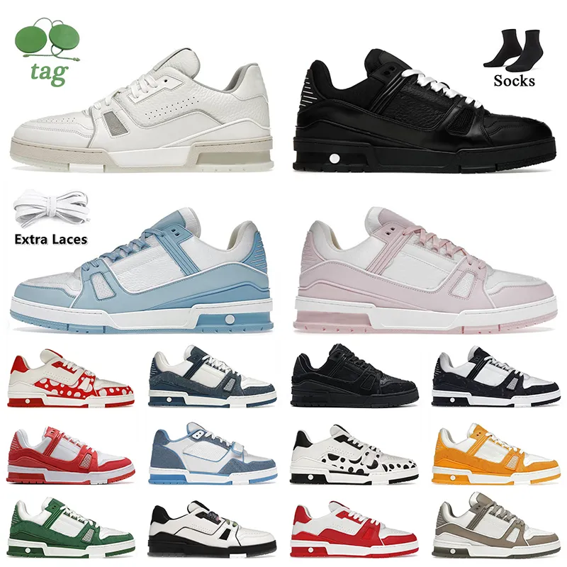 Luxury Fashion Designer Casual Shoes White Black Flowers Brand White Black Blue Pink Foam Denim Flat V Trainers Orange Green Yellow Calf Leather Platform Sneakers