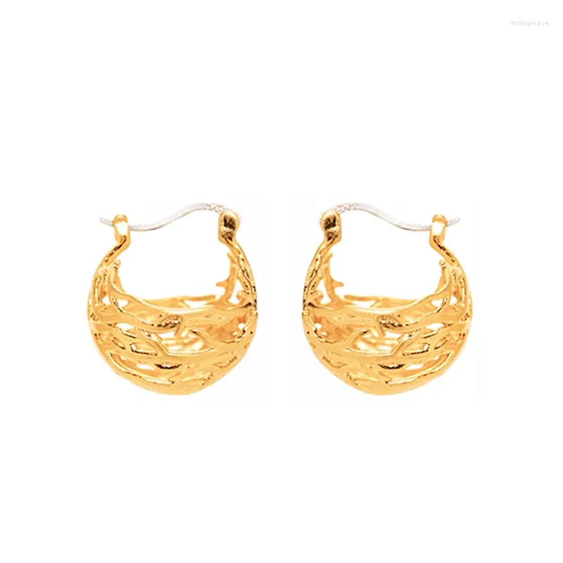 Pendientes de tuerca Moda para mujer Tendencia personalizada Malla Hemisférica Plata de ley S925 Chapado en oro real de 18 quilates