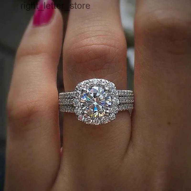 Anéis de casamento huitan feminino luxo deslumbrante redondo zircônia cúbica temperamento acessórios femininos anel de eternidade joias da moda 240229