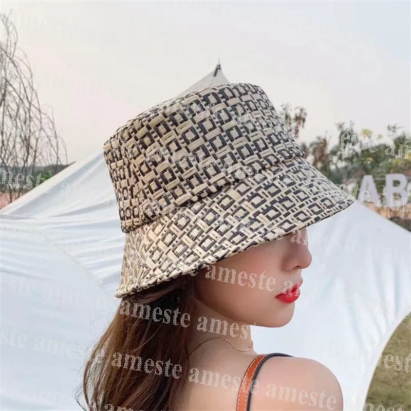 Diseñador Sombrero de paja Hombres Mujeres Sombrero del cubo Carta Primavera Verano Sombreros de ala ancha Unisex F Fisher Sombreros Gorras casuales de lujo Moda Sombreros para el sol