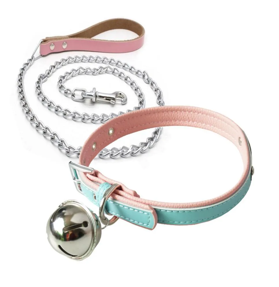 Female Dog Cosplay Slave Bondage Collar with Chain Leash and Bell Sex Restraints Torture Devices Party Toys Kinky Play for Women J5055833