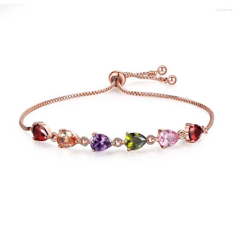 Charm armband trendig koppar justerbar armband fyrkantig rosa vattendropp zirkon för kvinnor modtillbehör bröllopsfest födelsedagspresent