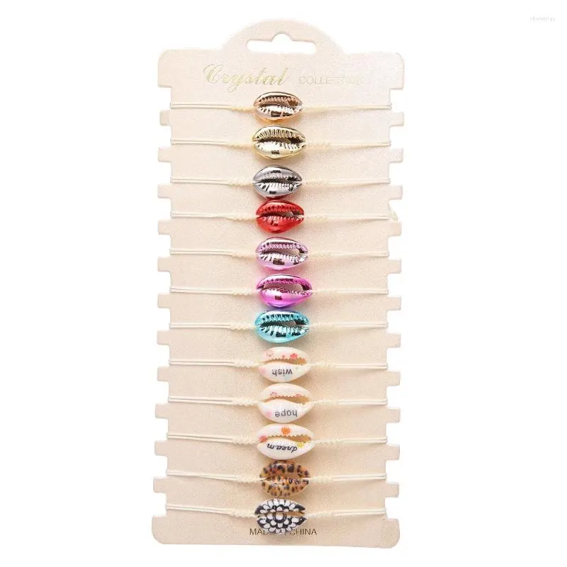 Bedelarmbanden 12 stuks / sets schelp voor vrouwen Vintage meerlaagse manchetarmbanden verstelbare armband Pulseras Mujer