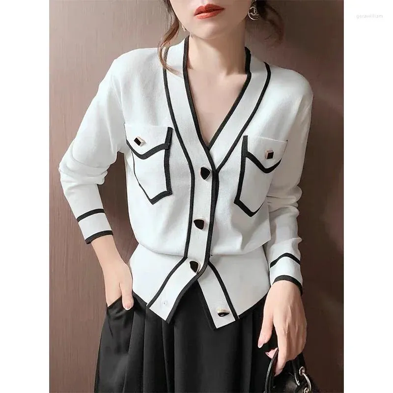 Tricots pour femmes, vêtements pour femmes, Sexy, Slim, solide, Chic, pull, Cardigan, col en v, Simple, assorti avec tout, hauts en tricot, printemps automne