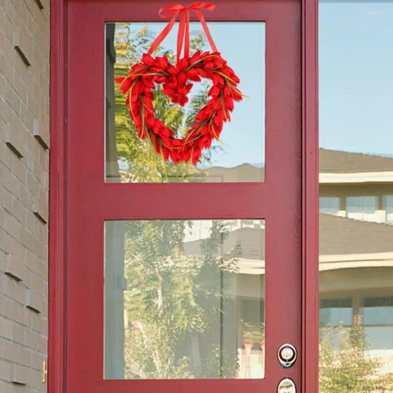 Couronne de tulipes rouges décoratives, guirlande créative et réaliste en forme de cœur d'amour, couleur vibrante, facile à installer, à suspendre pour la Saint-Valentin