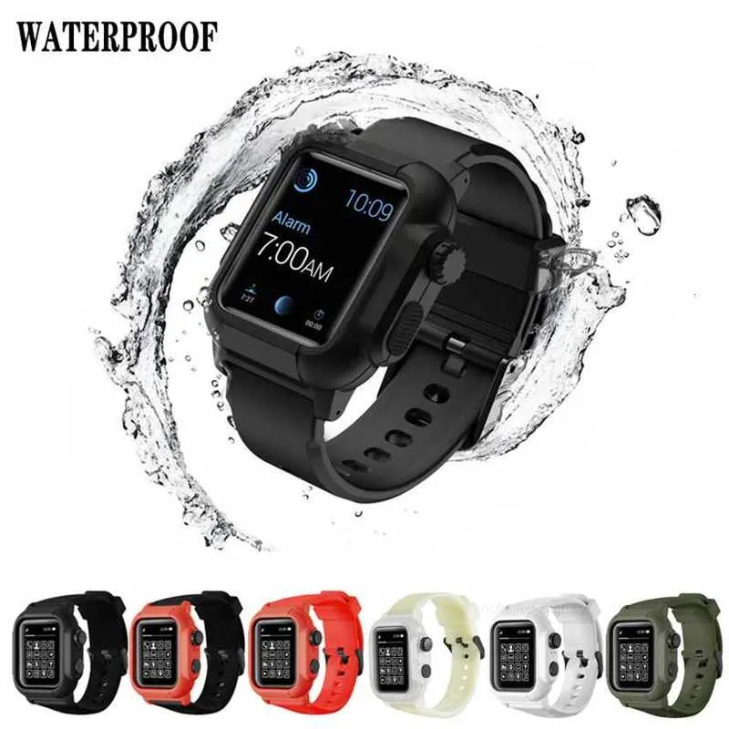 Designer Full Body Protection Waterproof Case With Band för Apple Watch 38404244 Sport Silicone Armband Armband Rem för IWatch Series 4 5 3 DesignerT4IXT4IX