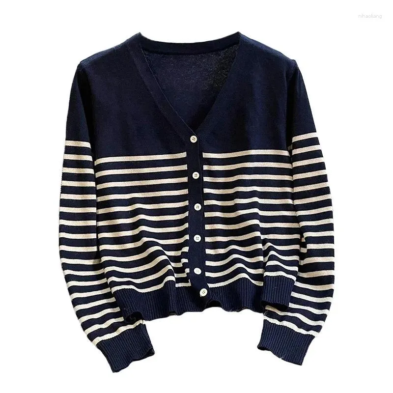 Tricots pour femmes Femmes tricotées rayées col en V Cardigan Pull Automne Hiver 2024