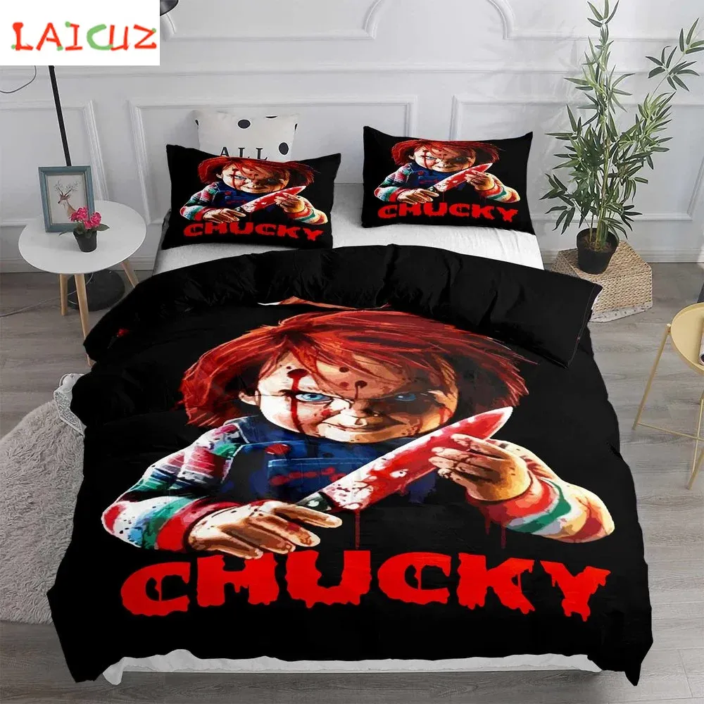 sets Puppet Horror Doll Bedding Set Moive Character Chucky Doll Duvet Cover Set Christmas Bed Set Queen Size Puppet Home Dropshipping