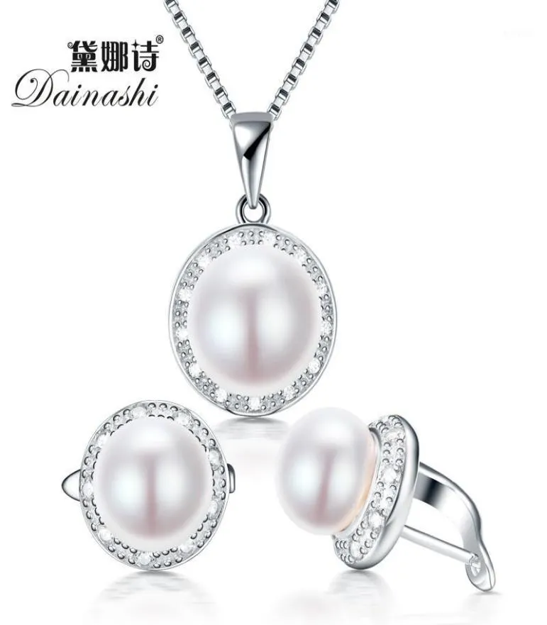 Dainashi Real Freshwater Pearl Jewelry Set med Slide Pendant and Hoop Earring med 925 Sterling Necklace For Women19359686