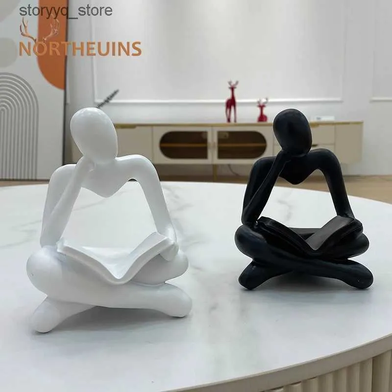 Other Home Decor NORTHEUINS Resin Reading Book Figurines for Interior Nordic Abstract Figure Statue Home Living Room Office Desktop Decor Crafts Q240229