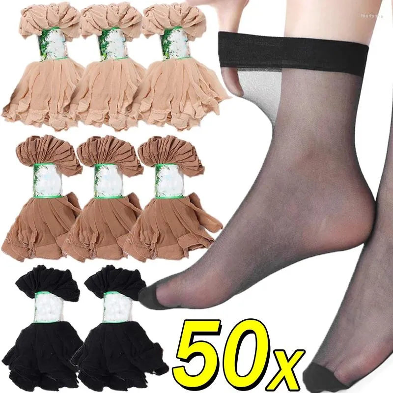 Frauen Socken 10/50 stücke Schwarz Haut Ultradünne Transparente Dünne Kristall Kurze Knöchel Socke Casual Meias Sexy Sommer Eis Seide Sox