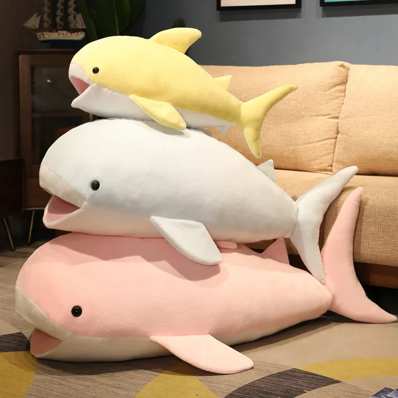 Cushions 55120CM Cute Whale Plush Toy Sea Animal Blue Whale Soft Toy Stuffed Kawaii Animal Pillow Floor Mat Birthday Gifts