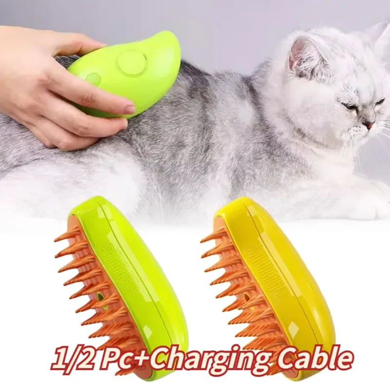 Grooming 3 i 1 katt ångande borste hundmassage kam USB elektrisk vatten spray mjuk silikon husdjur hårborttagning grooming borste katt tillbehör