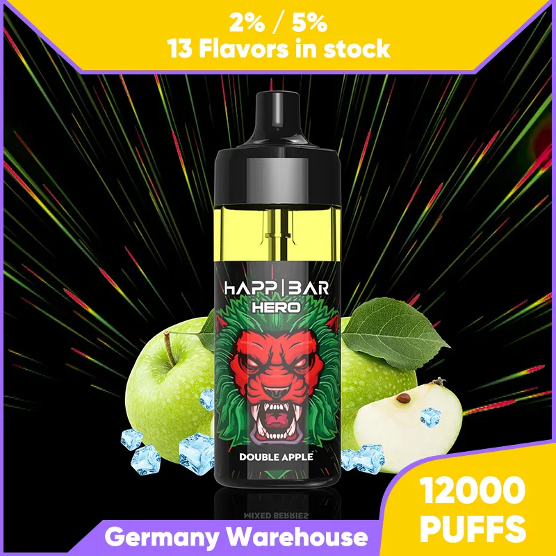 Entrepôt de l'UE Happ Bar d'origine 12000 bouffées Vape jetable Cigarette électronique Vape Pen Flux d'air rechargeable réglable 20ML 13 Flaovrs Dispositif