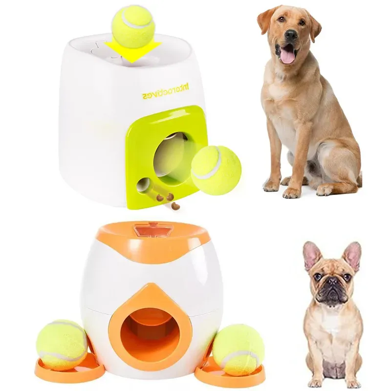 Toys Interactive Dog Ball Launcher Automatic Tennis Ball Throwing and Rewarding Machine Pet Toy Double Hole Tennis Food RewardMachine