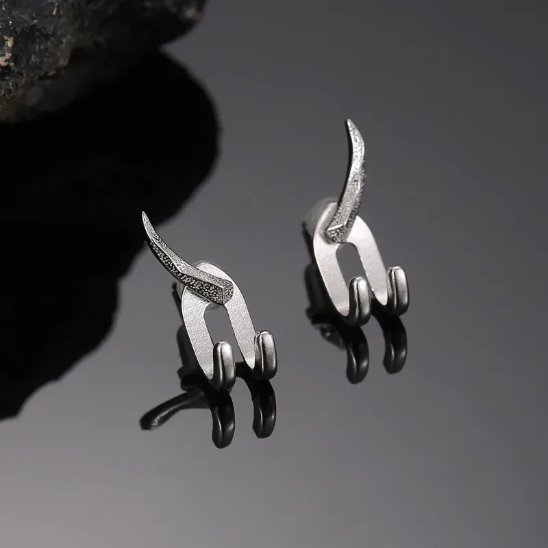Vintage Punk Style 14K White Gold Stud earrings design for