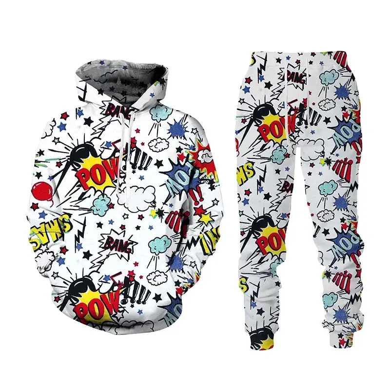 Hip Hop 3D Cartoon imprimé survêtement ensemble homme femme sweat à capuche 2 pièces ensembles mode sportwear printemps automne pull vêtements 240228