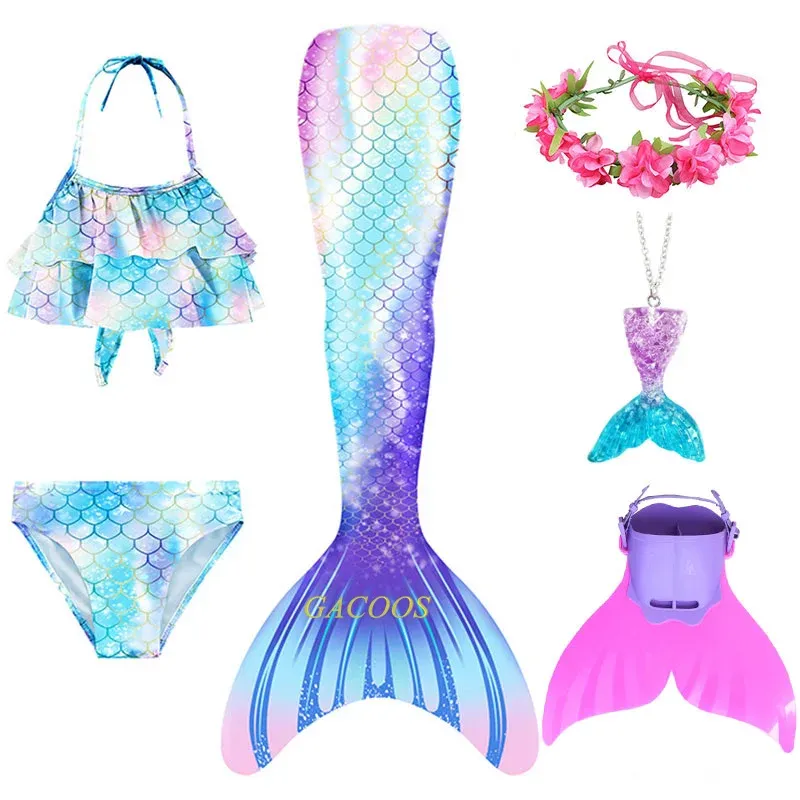 Swimwear 6PCS Mermaid Tail Swimsuit Girl Baby Bathing Suit Kids Girls Swimming Mermaid Tail Costume Cosplay Beach Clothes Swim Bikini Set