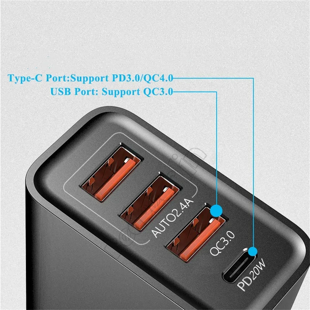 30W Fast Quick Charge PD Type c USB-C  Eu US UK AC Home Travel 4Ports Wall Chargers Power Adapter For IPhone 11 12 13 14 Samsung Lg M1