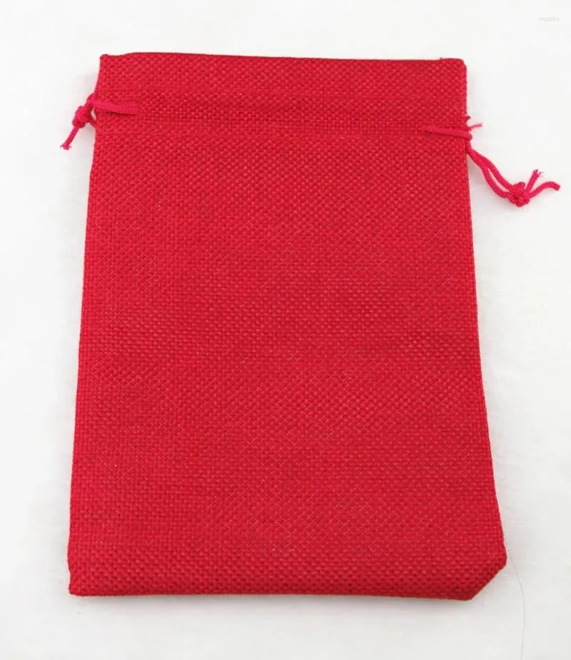 Present Wrap 13x18cm10pcs Red Linen Jute Bag Drawstring Halsband smycken Package Wedding Packaging