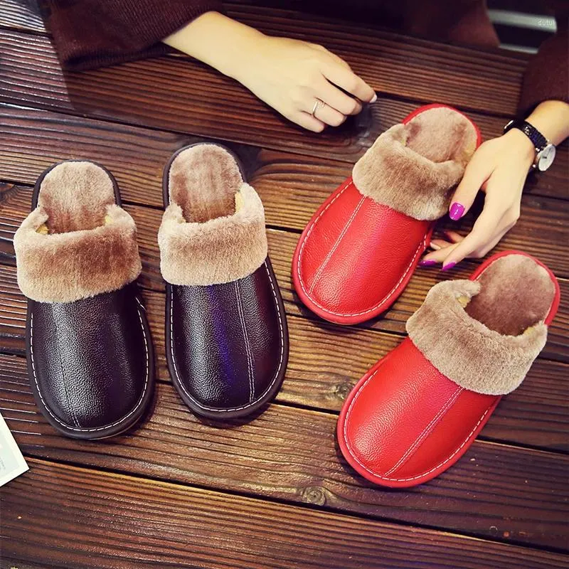 Slippers Dames Echt Leer Winter Indoor Super Warm Anti-Skip Paar Thuis Schoenen Comfortabel Casual