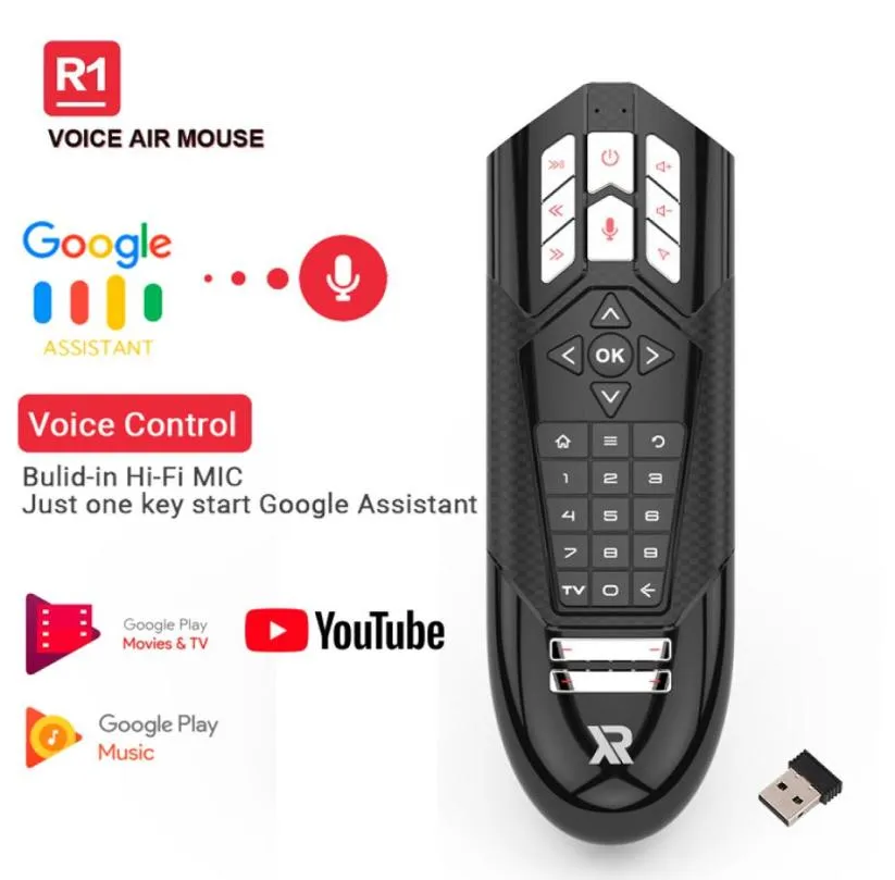 R1 Google Voice Air Mouse 24Gワイヤレスジャイロスコープアンドロイドテレビボックスコントローラーのリモコン赤外IR学習キー6軸GY1956266