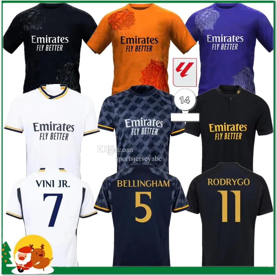 プレーヤーファンバージョンBellingham Vini Jr Soccer Jerseys 23 24 Tchouameni Camavinga Alaba Modric Rodrygo 2024 Real Madrids Men Men Chids Kit Uniforms Shird