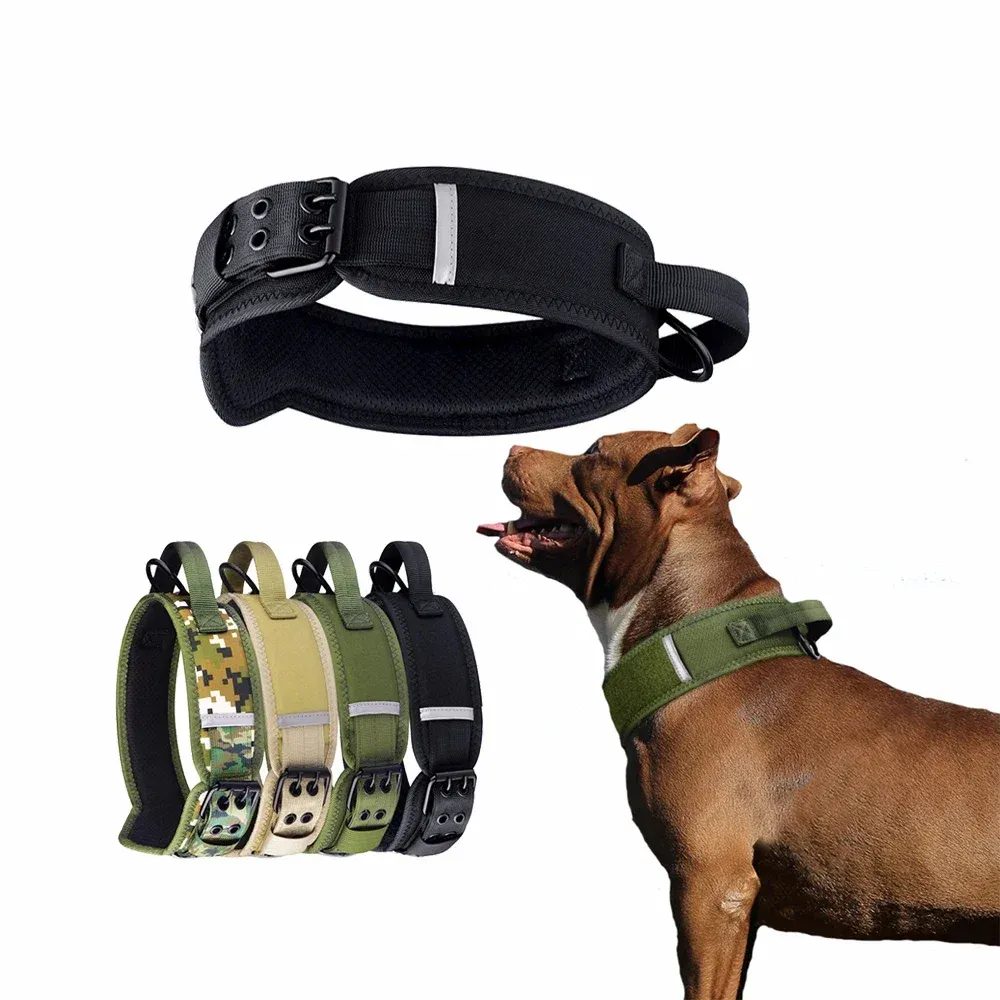 Krage Taktiska hundkrage Justerbar tung hund koppel krage tungmetall med kontrollhandtag för medelstora hundar kopplar