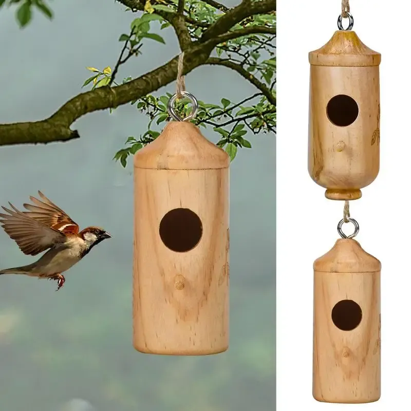 Best Hummingbird Nest Wood Bird House för utanför svänghus naturligt träbo för brummande sval Wren Sparrow Window Garden