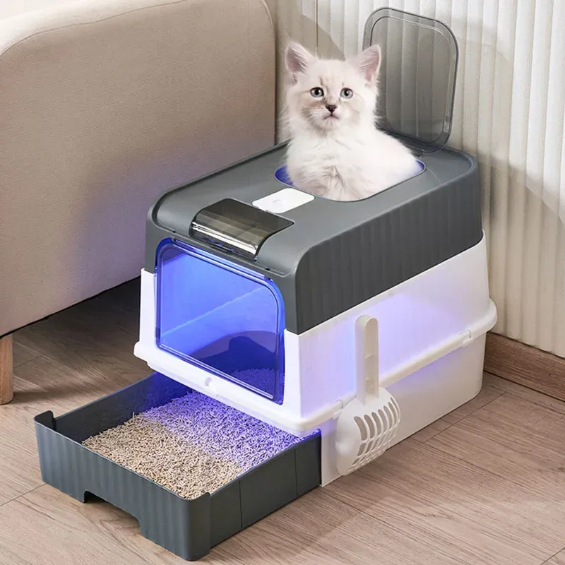 Bassin à litière pour chat, Type tiroir UV, entièrement fermé et stérilisé, toilettes surdimensionnées pour chat, produits pour animaux de compagnie fermés