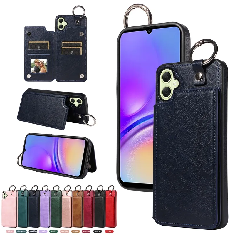 Custodie per Samsung S24 Ultra S23 FE S22 Plus A05 A05S A12 A13 A14 A15 A24 A25 A34 A54 Slot per scheda Portafoglio Portafoglio in pelle Anello in metallo Cavalletto per telefono Cover posteriore