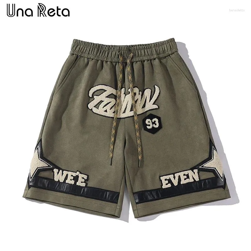 Herr shorts una reta sommarmän 2024 streetwear hip hop elastic midja harajuku amerikansk stil vintage mocka lös