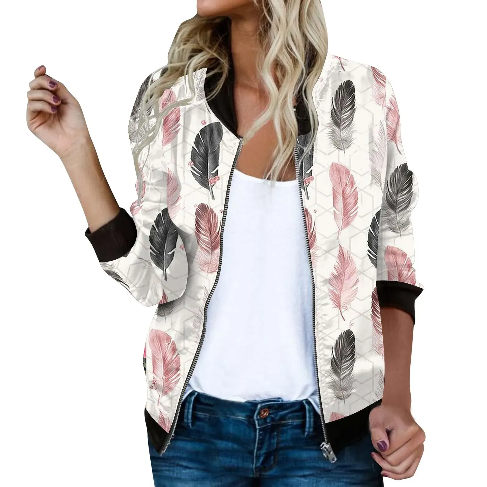 Jackor Vintage Floral Bomber Biker Jackor Kvinnors Autumn Casual Long Sleeve Coat Female Zipper Short Jackets Slim Outwears Streetwear