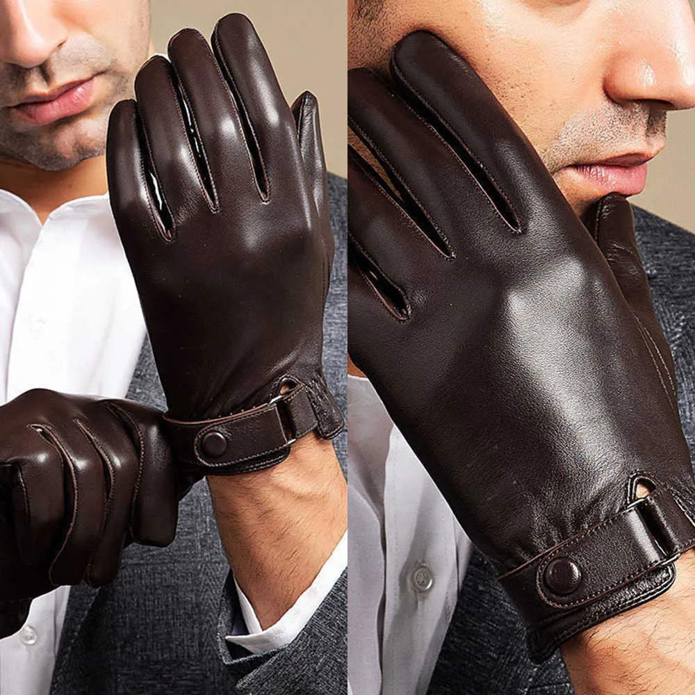 Guantes clásicos versátiles para conducir para hombre, guantes cálidos con pantalla táctil para hombre, guantes de cinco dedos a prueba de viento, guantes de cuero de alta calidad