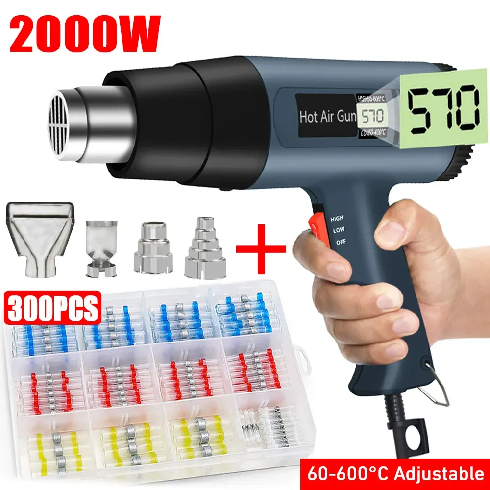 Guns 2023 New 2000w Air Dryer Hot Air Gun Hair Dryer for Soldering Thermal Blower Shrink Wrapping Tools with 300pcs Wire Connectors