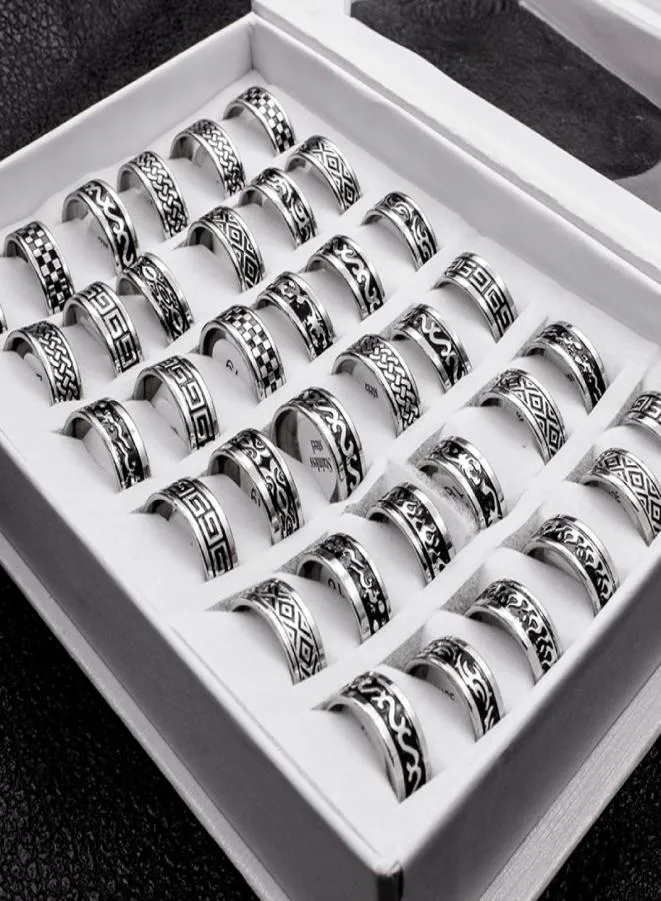 20 Pieces Mix Style Boho Stainless Steel Men Ring Men Anillos Fashion Width 8mm Bulk Punk Rings Jewelry for Women anillos mujer5016773