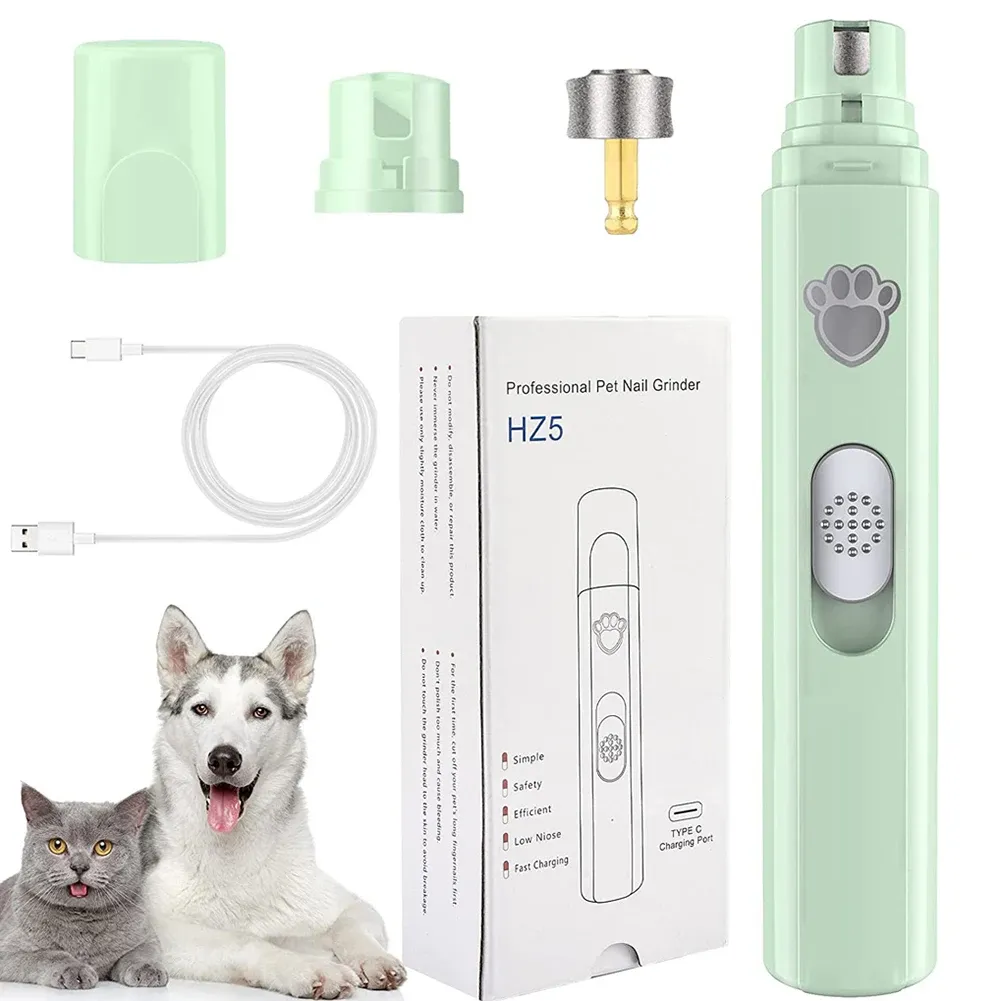 Clippers Electric Dog Nail Grinder With Polisher Wheel LED Light Pet Nail Clipper USB Laddningsbar 2Sped Pet Nail Trimmers för Cat Dog