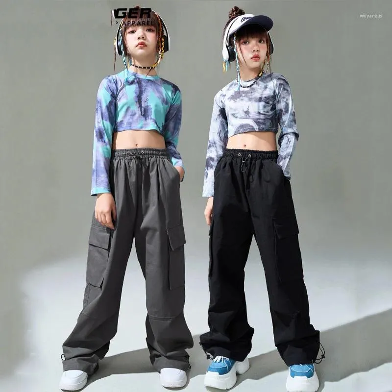 Stage Wear 2024 Jazz Modern Dance Kostium dla dziewcząt Upraw Top Cargo Pants Suit Dzieci Hip Hop Performance Rave Odzież DN16480