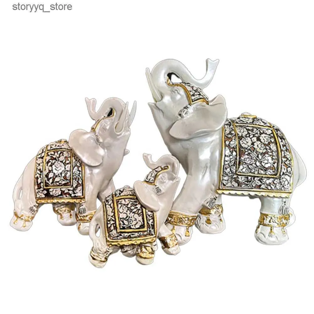 Andere woningdecor Deartco Creative Lucky Elephant Standue Elephant Figurines Resin Office Miniatures Pearl White Elephant Ornament Home Decoration Q240229