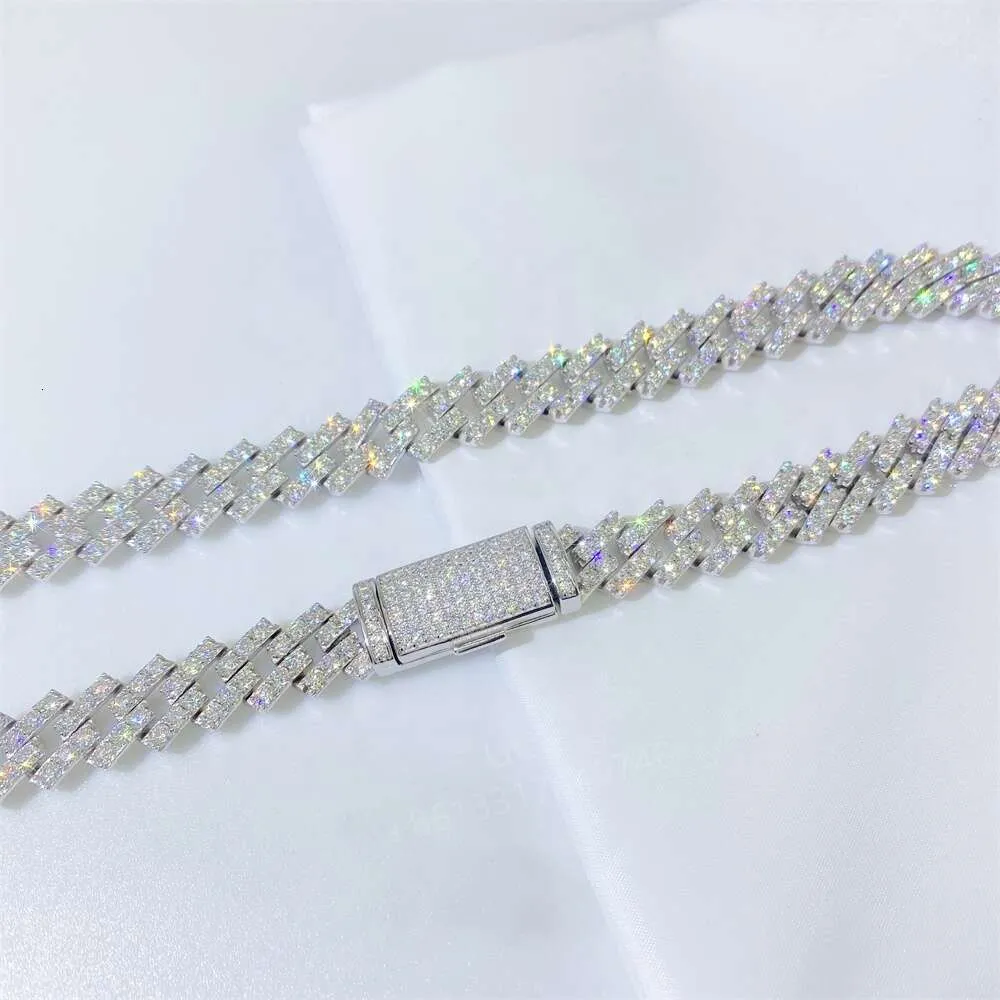 Armbandhalsband Mossanite Bussdown Tjock 8mm 10mm 13mm 925 Solid Silver Iced Out VVS Moissanite Cuban Link Chain Cuban Link Armband